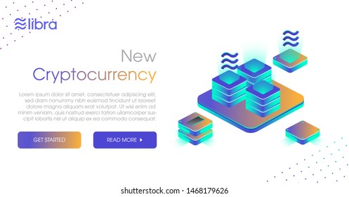 Libra cryptocurrency web template design.New cryptocurrency. Calibra is a new digital wallet for a new digital currency Libra. Cryptocurrency coin sign isolated. Vector template design, eps 10.