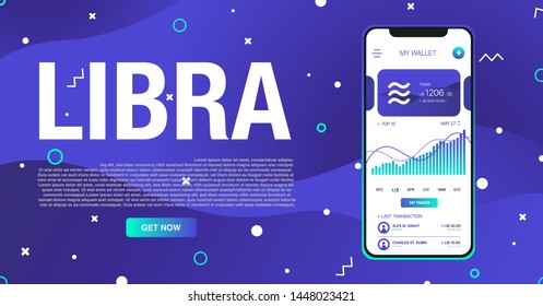 Libra cryptocurrency web template .New cryptocurrency. Calibra is a new digital wallet for a new digital currency Libra. Cryptocurrency coin sign isolated. Vector template design, eps 10.