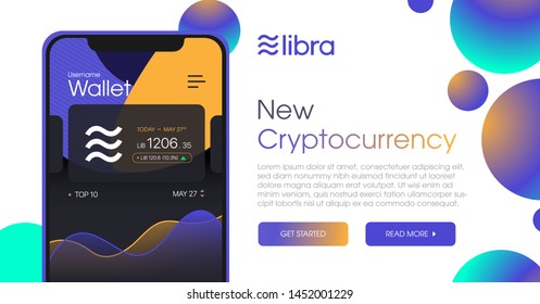 Libra cryptocurrency web template .New cryptocurrency. Calibra is a new digital wallet for a new digital currency Libra. Cryptocurrency coin sign isolated. Vector template design, eps 10.