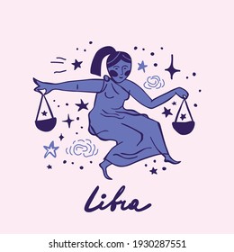 Libra. Cute astrological illustration.  zodiac sign cute whimsical flat astrological art illustration