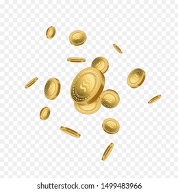 Libra Digital Cryptocurrency Physical Drop From Top. Gold Libra Blockchain Coin On Transparency Background