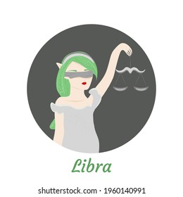 Libra. Elven girl blindfolded and weights in hand.
