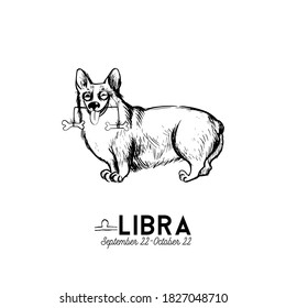 Libra Funny dogs zodiac signs. Vector sketch illustration.