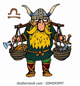 Libra. Funny Viking zodiac sign, horoscope symbol . Vector illustration cartoon style character. Isolated object