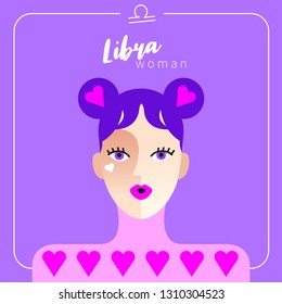 Libra Girl : Beautiful woman with horoscope sign :Vector Illustration