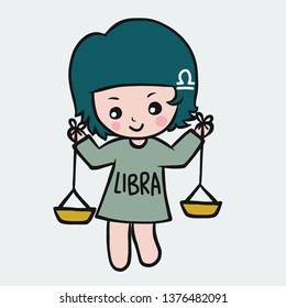 Libra girl horoscope cartoon vector illustration doodle style