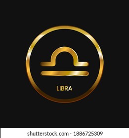 Libra with gold Circle Astrology Icons on black background vector design.