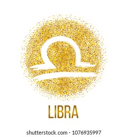 libra gold glitter vector zodiac sign, hand drawn with ink brush. Vector graphics set.
