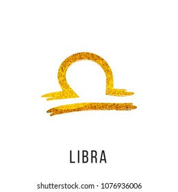 libra gold glitter vector zodiac sign, hand drawn with ink brush. Vector graphics set.