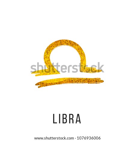libra gold glitter vector zodiac sign, hand drawn with ink brush. Vector graphics set.