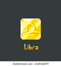 Libra golden token in pixel art style