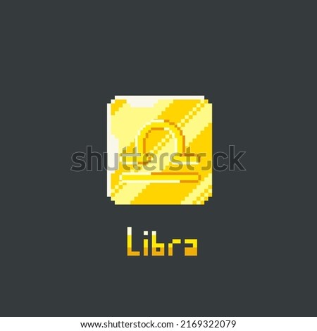 Libra golden token in pixel art style