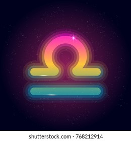 Libra gradient neon zodiac signs. Vector graphics astrology set. 