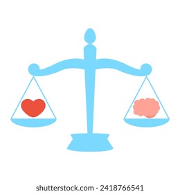 Libra with heart and brain. Balance between mind and feelings. Flat illustration of harmony. Stock vector illustration isolated on a white background.