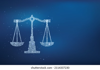 Libra horoscope glowing silhouette. Zodiac neon symbol on blue blurred background. Hologram scales. Balance and finance backdrop. Vector