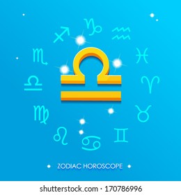 Libra horoscope sign on a blue background