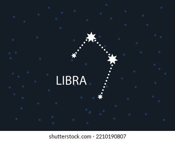 Libra Horoscope Symbol. Zodiac Constellation with Stars. Night Sky map. Vector illustration of Astrological signs 
for calendar, horoscope isolated on a background 
