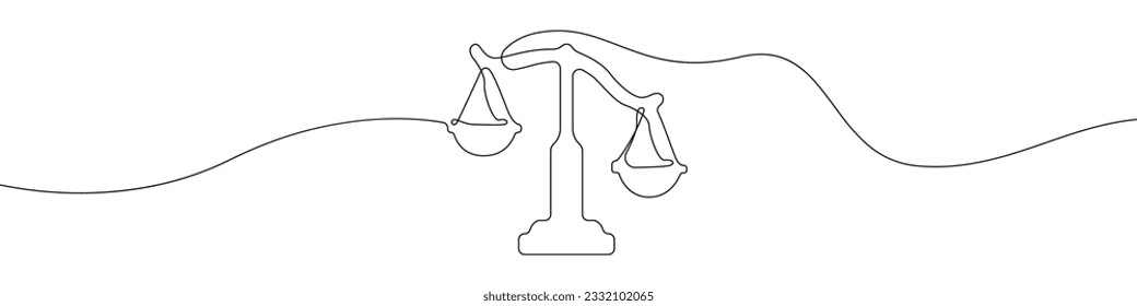 Vector de dibujo continuo de la línea de icono Libra. Una línea Libra es el fondo vectorial de icono del juez. Las escalas son un ícono antiguo. Esquema continuo de un icono de Balance.