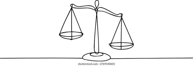 Libra icon line continuous drawing vector. One line Libra is a judge's icon. one line Icon drawing, Court legal scale in continuous one drawing. Libra or law identity concept simple vector illustration. One continuous line drawing of law balance and scale of justice silhouette vector
