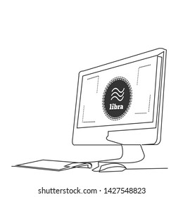 Libra icon, logo, payment symbol. Crypto currency, virtual electronic, internet money. Cryptocurrency e-commerce concept  vector sign one line computer web 