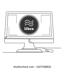 Libra icon, logo, payment symbol. Crypto currency, virtual electronic, internet money. Cryptocurrency e-commerce concept  vector sign one line computer web 