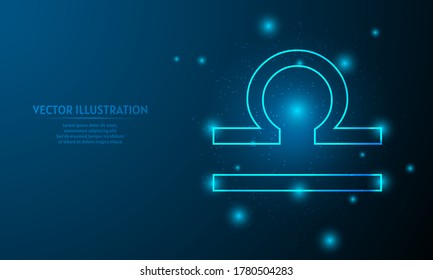 libra icon on blue abstract background. low poly zodiac icon backgraound.