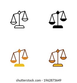 Libra icon on different style. Outline, solid, flat, filled outline. Scale, balance, comparison, compare, legal, law, justice, weight concept. Vector illustration isolated on white background. EPS 10.