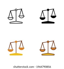 Libra icon on different style. Outline, solid, flat, filled outline. Scale, balance, comparison, compare, legal, law, justice, weight concept. Vector illustration isolated on white background. EPS 10.