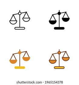 Libra icon on different style. Outline, solid, flat, filled outline. Scale, balance, comparison, compare, legal, law, justice, weight concept. Vector illustration isolated on white background. EPS 10.