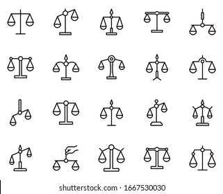 Libra icon set. Collection of thin line icons. 20 high quality outline logo on white background. Pack of symbols for design website, mobile app, printed material, etc.