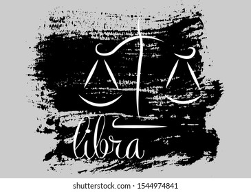 libra icon of zodiac, Vector icon. astrological signs, grunge image of horoscope. brush stroke style, isolated on grey background  