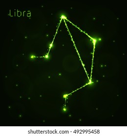 Libra Illustration Icon, Lights Silhouette on Dark Background. Glowing Lines and Points
