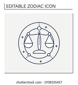 Libra line icon. Seventh fire sign in zodiac. Scales birth symbol. Mystic horoscope sign. Astrological science concept. Isolated vector illustration. Editable stroke