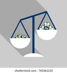 libra with money and bill icon with shadow in flat style