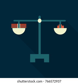 libra with money and bill icon with shadow in flat style