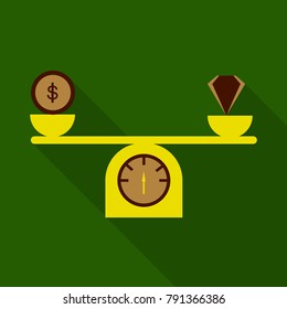 libra with money and diamond icon with shadow in flat style