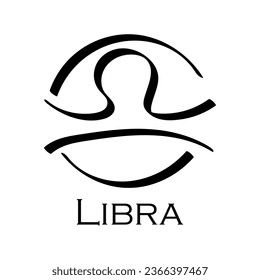 Libra with name. Horoscope with 12 or 13 zodiac signs. Astrology, fortune telling, constellation, stars, ascendant, pseudoscience, natal chart. Casual style with black strokes