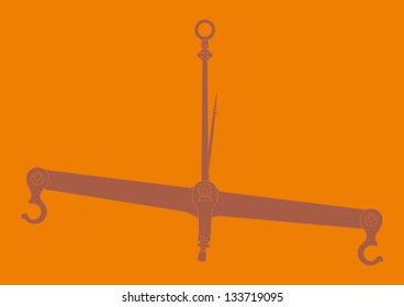 Libra old granary on orange background. Vector silhouette