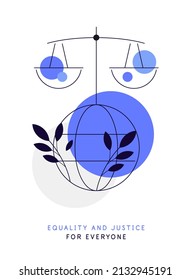 Libra on a globe. Equality and justice for everyone. Poster, banner. Modern flat illustration. Vector file.