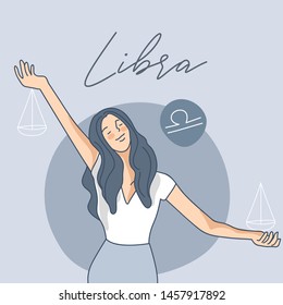 Libra : Pretty girl with horoscope sign on pastel background :Vector Illustration