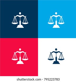 Libra scale balance symbol four color material and minimal icon logo set in red and blue
