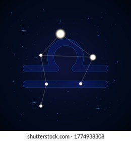 Libra, the scales. Constellation and zodiac sign on the starry night sky.
