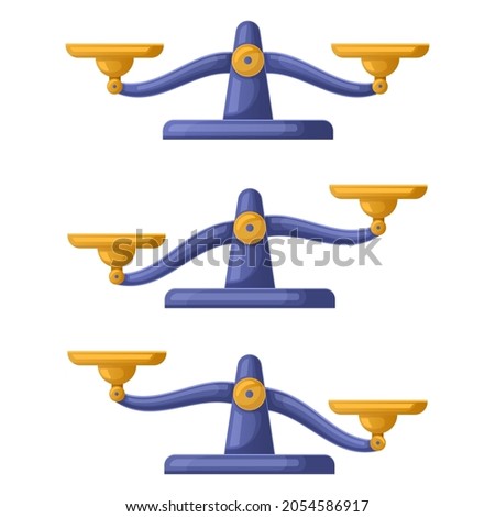 Libra scales imbalanced, weights balance justice concept. Weigher libra scales symbols vector illustration set. Imbalanced libra scales. Compare weigh and measure, equal of justice