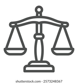 Libra scales line icon, jurisprudence concept. Vector graphics. Weight scales for justice sign on white background, outline style icon for mobile or web design