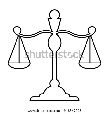 Libra. Scales linear silhouette. Scales icon. Isolated element on a white background. Scale tilt, overweight. Balance, law and justice symbol.