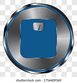 Libra, balancea un icono simple en un botón redondo de metal. Cuadrícula transparente