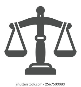 Libra scales solid icon, jurisprudence concept. Vector graphics. Weight scales for justice sign on white background, glyph style icon for mobile or web design