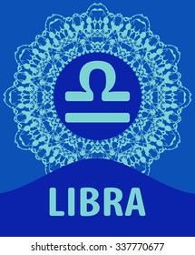 Libra. The Scales. Zodiac icon with mandala print. Vector illustration.