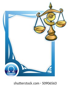 Libra, the seventh sign from the series of the zodiac frames in cartoon style, vector illustration