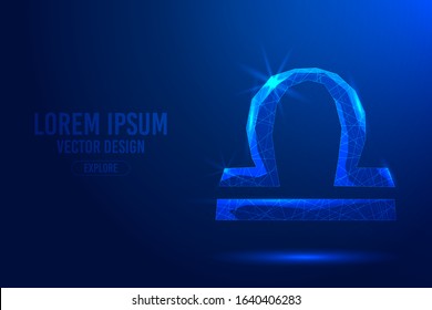 Libra seventh zodiac sign abstract background. Low poly wireframe digital banner. Linear and polygonal 3D concept of horoscope, celestial constellation. Vector isolated illustration.
